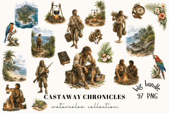 Castaway Survival Adventure Clipart: A Creative Resource for Tropical Design Projects