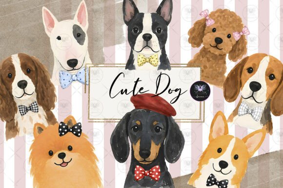 Charming Dog Clipart Watercolor Bow Designs