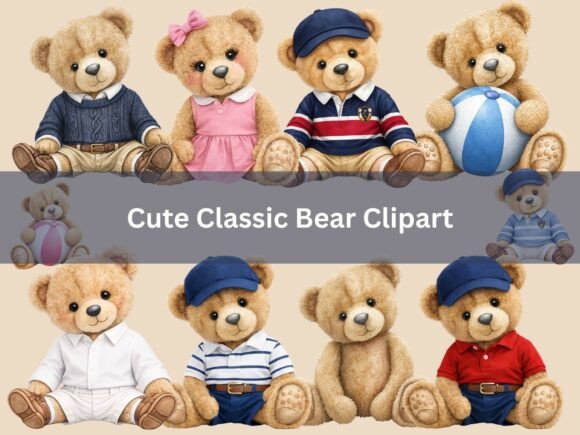 Classic Preppy Teddy Bear Clipart: Elevating Your Creative Projects with Timeless Charm