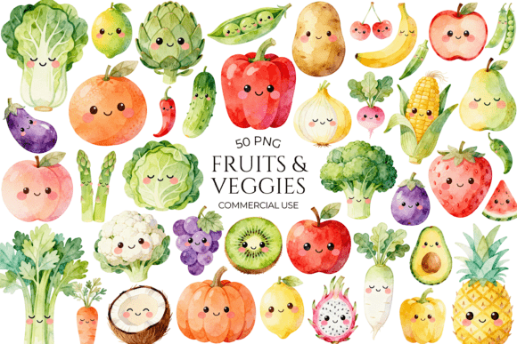 Cute Fruits and Veggies Clipart Kawaii: Elevating Your Creative Projects with Quality Assets