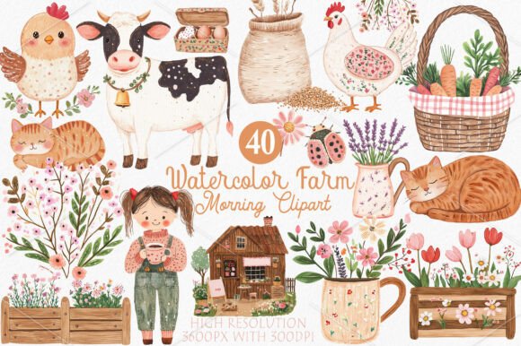 Evaluating the Watercolor Farm Morning Clipart Bundle for Creative Projects