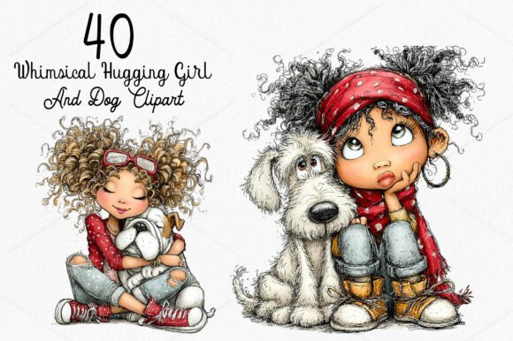 Evaluating Whimsical Hugging Girl and Dog Clipart for Creative Projects