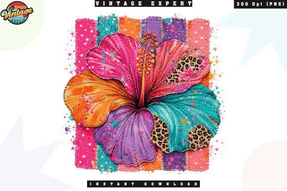 Retro Hibiscus Flower Patchwork PNG: A Guide to Bold Boho Design