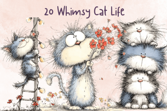 Storybook Whimsy Cat Clipart Set: Bringing Narrative Charm to Digital Design