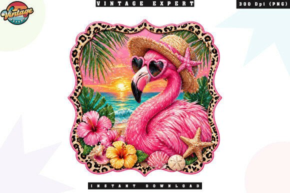Tropical Flamingo Sunset Beach PNG: Elevating Summer Designs with Vibrant Digital Art