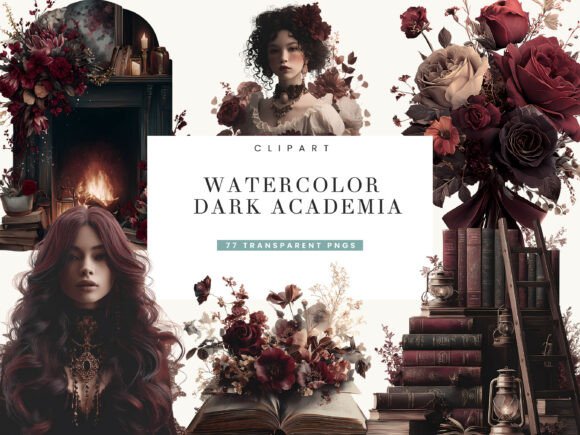 Watercolor Dark Academia Clipart: Elevating Your Creative Projects with Moody Elegance