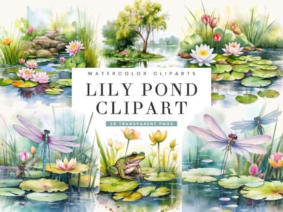 Watercolor Lily Pond Clipart Bundle: Bringing Serenity to Your Digital Designs