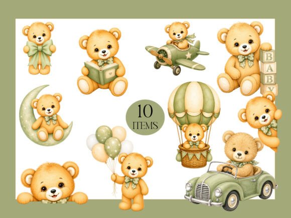 Watercolor Teddy Bear Adventures Clipart