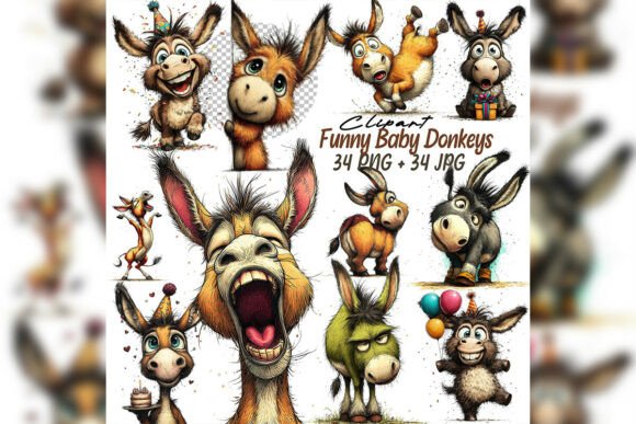 Whimsical Donkey Clipart Set: Bringing Watercolor Charm to Your Creative Projects