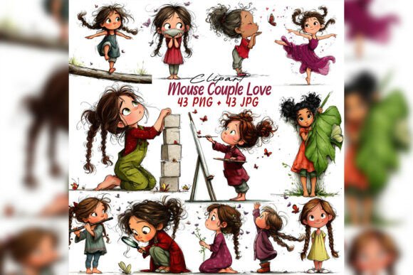Whimsical Purple Girl Butterfly Clipart